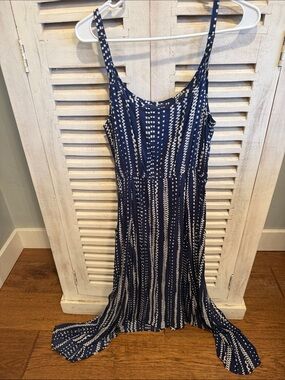 CAbi Navy and White Printed Maxi Dress
